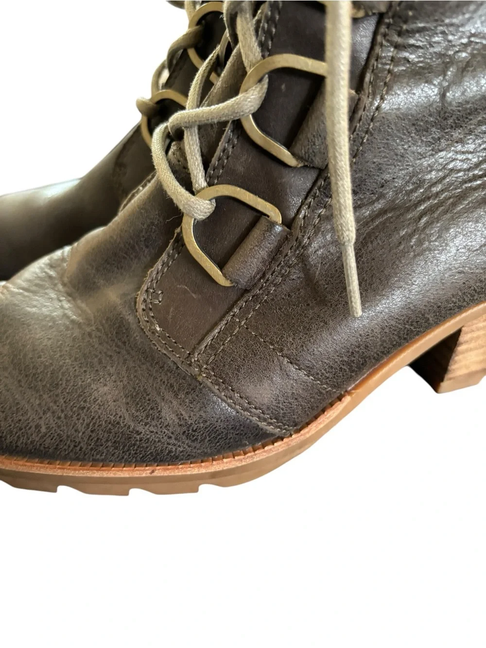 Sorel Cate Lace Boots Sz 8.5  Waterproof Leather Lace Up Dark Brown Bootie Fall